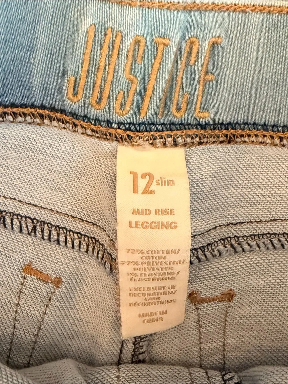 Light Blue Girl’s Size 12 Justice Jeans with Silver Sequin Hearts
